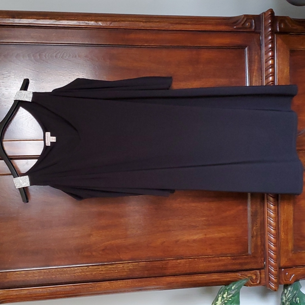 Black scope neck dress embellishment on the shoulders